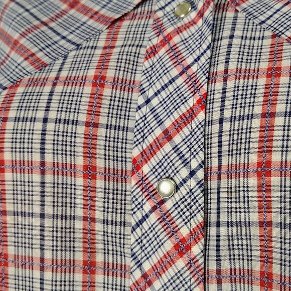 60s Levis Western Cowgirl Button Up Blue Red Shirt Pearl Snap Button Size Small - Picture 9 of 10